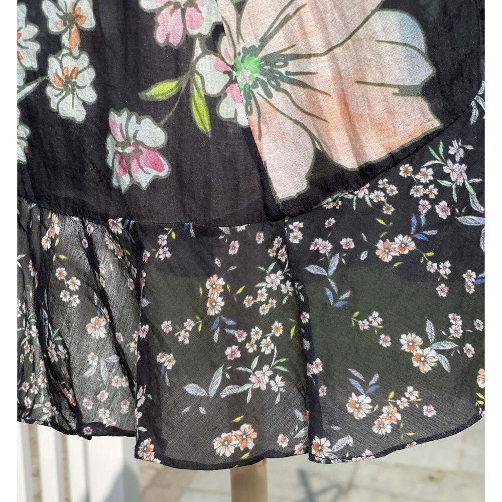 Megan Park Mixed Print Women’s Black Floral Gauzy Cotton Silk Ruffle Shirt Sz M - Picture 9 of 10
